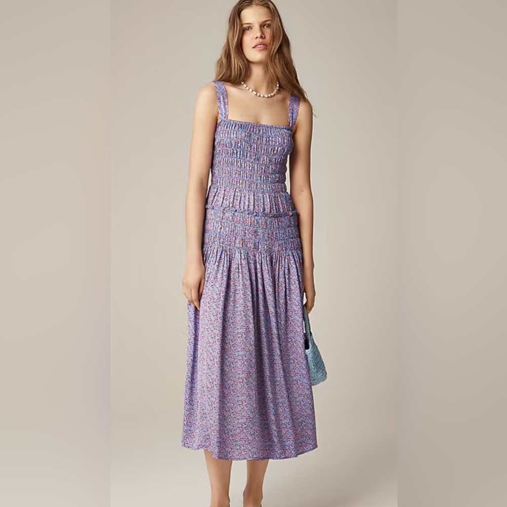 J. Crew Smocked midi dress in summer fields print